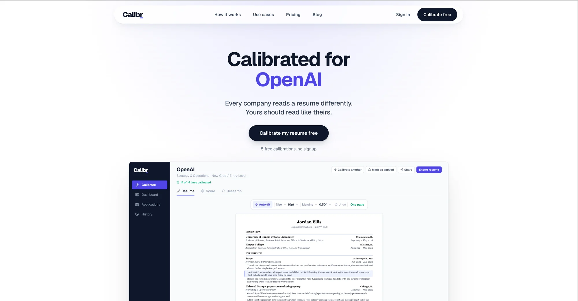 The Calibr landing page with a product preview below the headline.